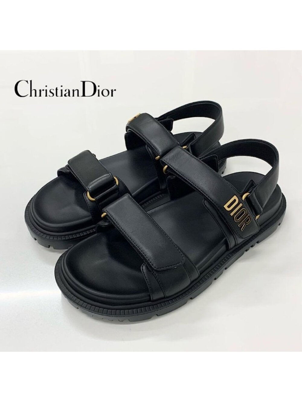 Christian Dioract Leather Logo Sandals Black